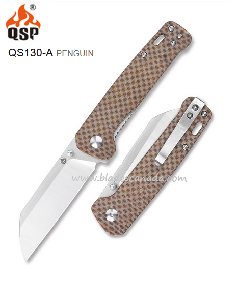 QSP Penguin Folding Knife, D2 Steel, Linen Micarta, QS130-A - Click Image to Close